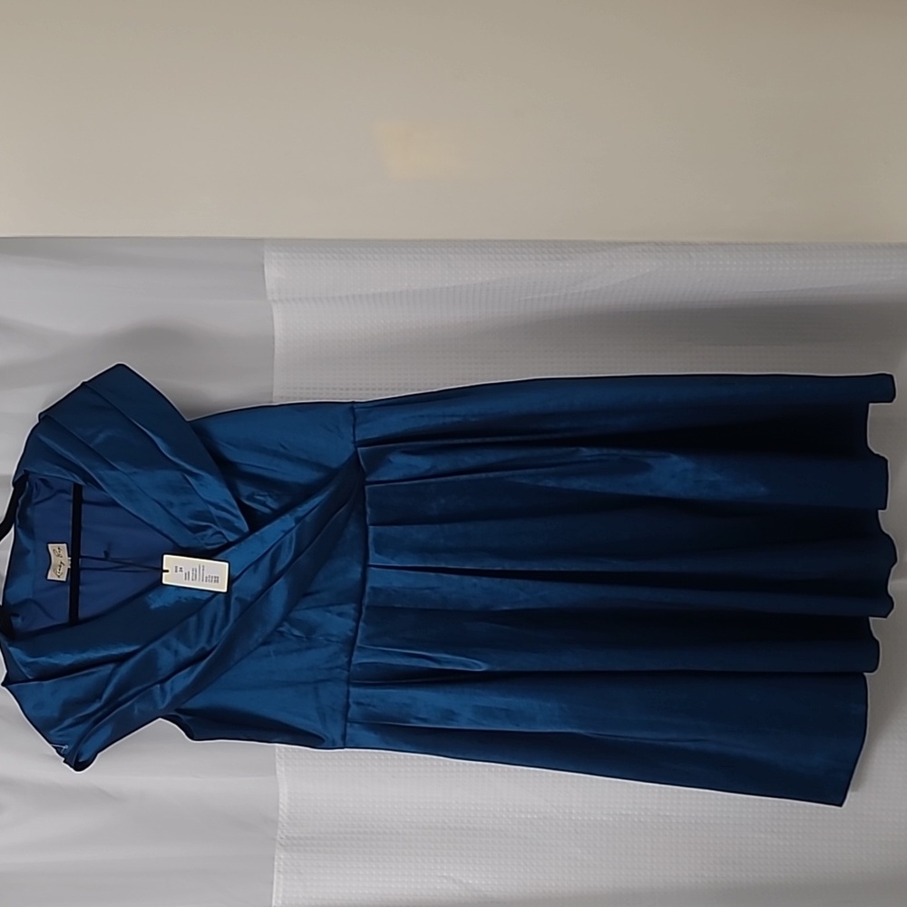 Elegant Blue Satin Fit & Flare Dress